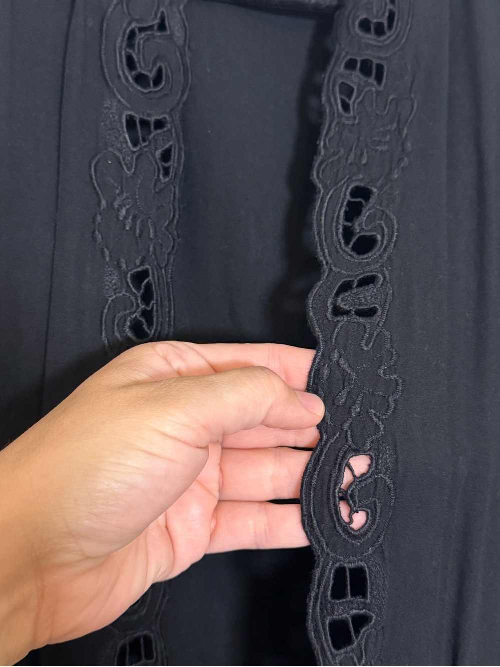 Soft Surroundings XL Eyelet Lace Trim Kimono Open Cardigan Black Lagenlook